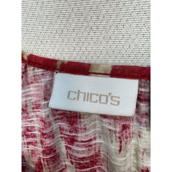 Chicos Womens Knitted Blouse Size 3 Red Abstract 3/4 Sleeve Retro Pullover Y2K - Picture 2 of 12
